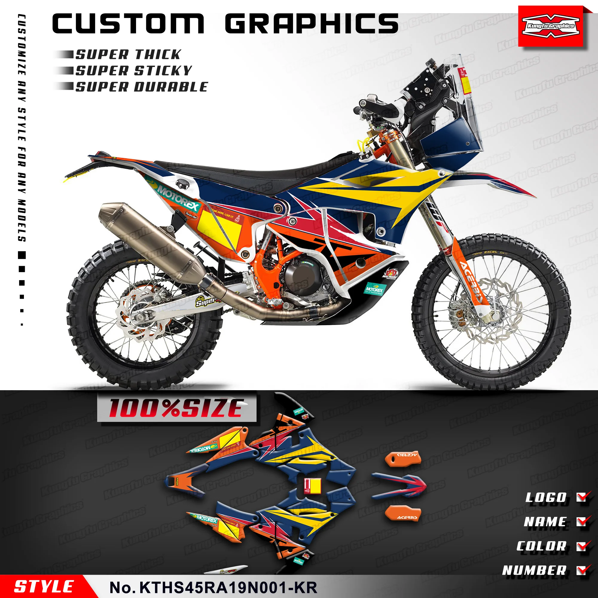 KUNGFU GRAPHICS Sticker Sheet Motorcycle Graphics for KTM Husqvarna Rally 450 2019 2020 2021 2022 2023, KTHS45RA19N001-KR