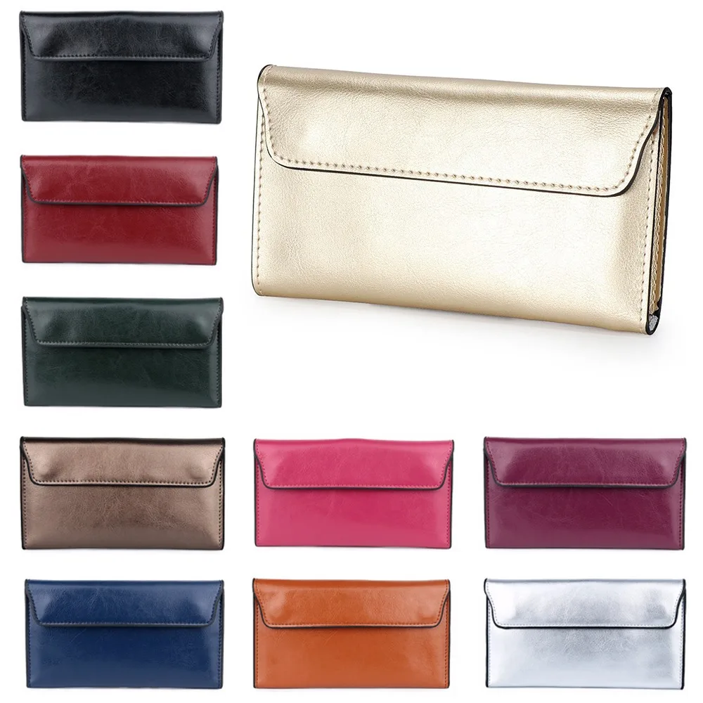 Slim Genuine Leather Women Long Wallet Large Capacity Female Coin Purse Portable Clutch Bag Cowhide Wallet for Women