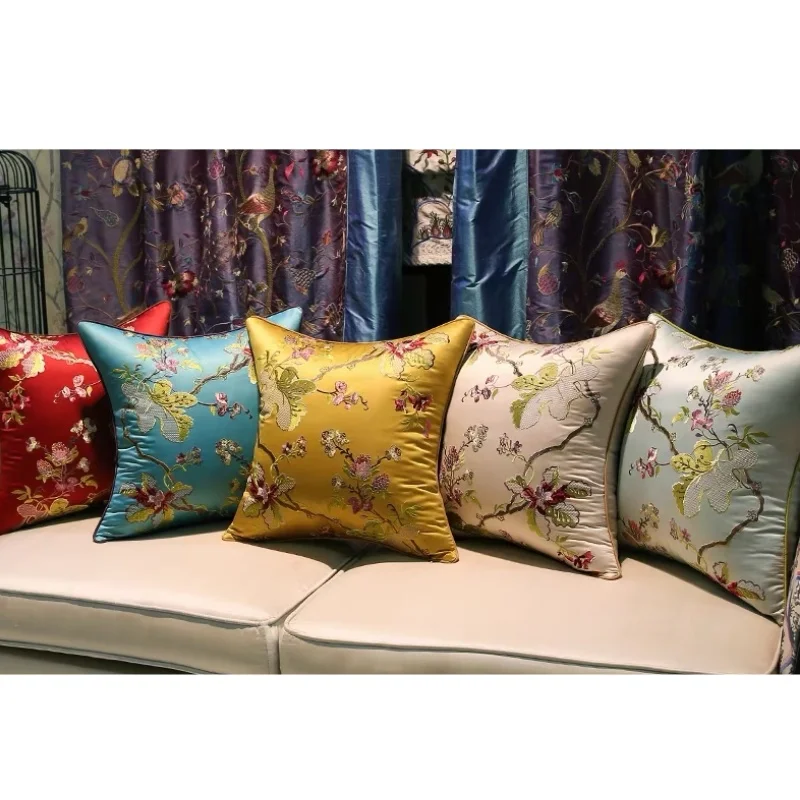 

Flowers Pillows Retro Chinese Embroidery Cushion Case Gold Green Decorative Pillow Cover For Sofa Chair Home Decorations