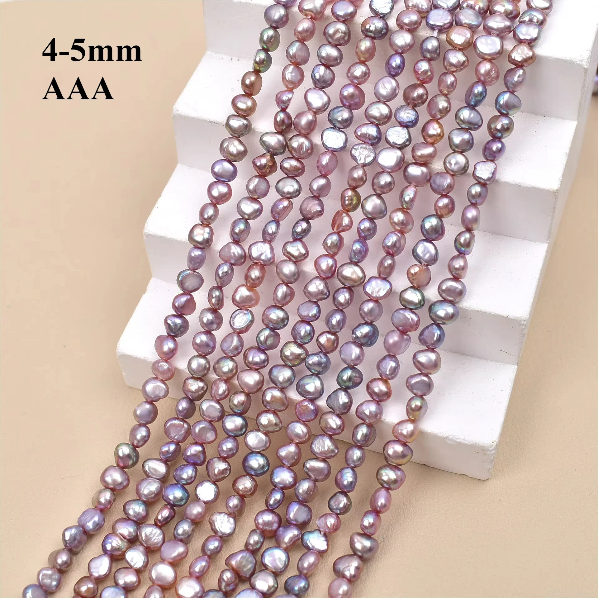 4-5mm3A Irregular Shape Luminous Silky-Smooth Natural Freshwater Purple Pearl Bead Jewelry MakeDIY Necklace Bracelet Accessories - Image 2