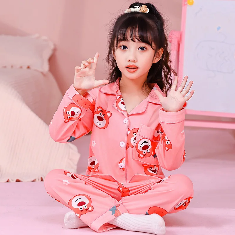 Kawaii Hello Kitty Girls Pajama Sets Charming Cartoon Print Gal Nightwear Set Soft Comfortable Breathable Home Clothes Winter