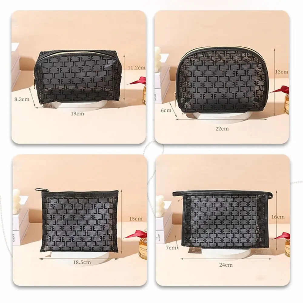 Nueva bolsa de maquillaje de malla bronceada negra, 5 estilos, bolsa de almacenamiento de cosméticos multifuncional para mujer, bolsa de aseo portátil