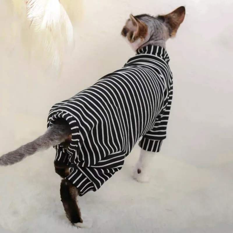 Sphynx Cat Sweater Sphinx Cats Striped Hoodies Warm Costume DevonRex Shirt Turtleneck Undercoat for Outwear Winter Spring Autumn