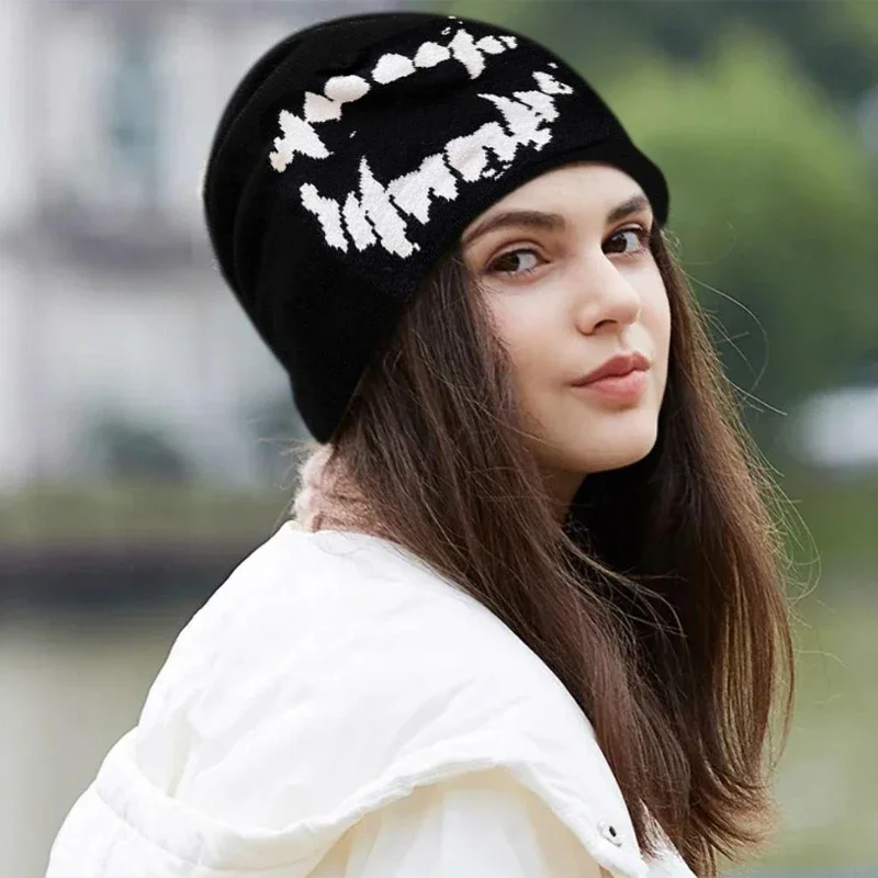 American Y2K Pullover Beanie Hats Women Funny Knitted Goth Tooth Caps Men Streetwear Winter Kpop Harajuku Warm Cold Hat Unisex