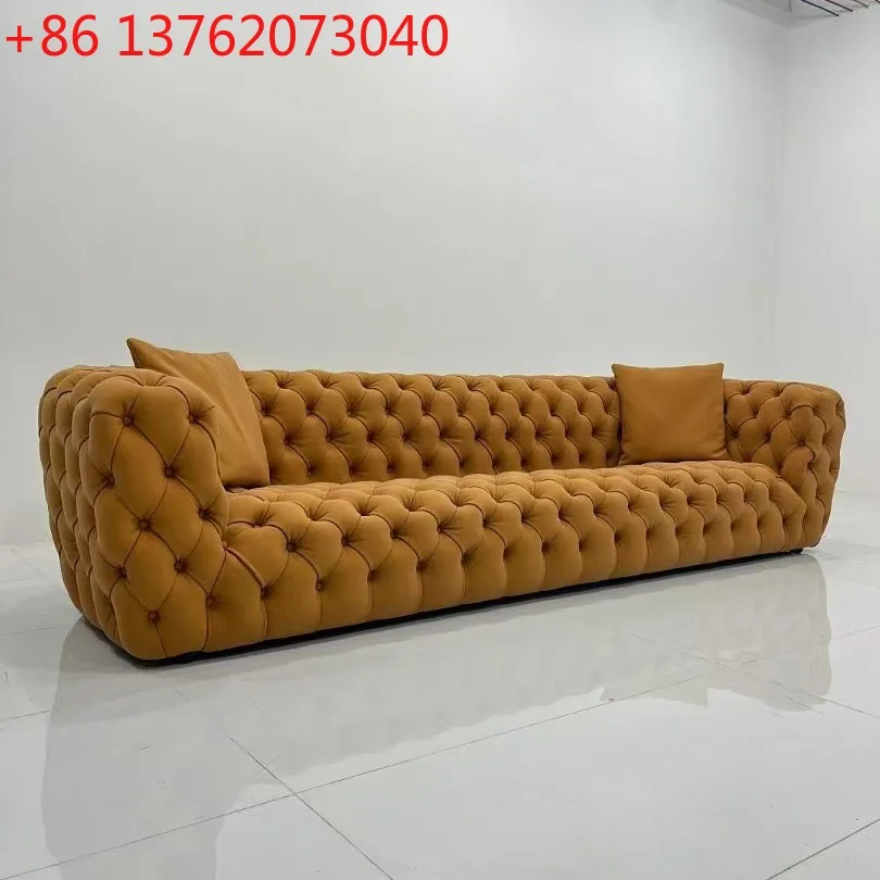 Italian leather sofa pull button moon surface small apartment fabric sofa