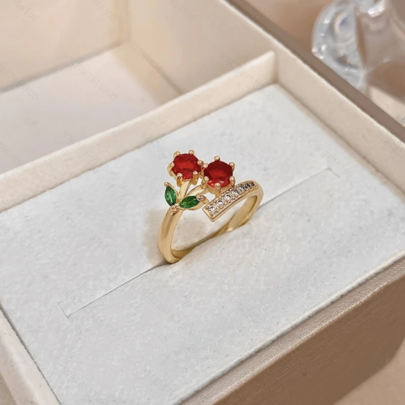 خاتم جديد رائع على طراز الكرز الزركوني المتلألئ، مناسب لهدايا مجوهرات الحفلات اليومية للنساء