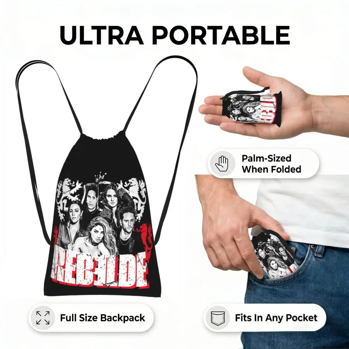 Rbd Rebelde Tour Classic Drawstring Backpack hiking cycling Bag Portable Travel Drawstring Bag for Men Women