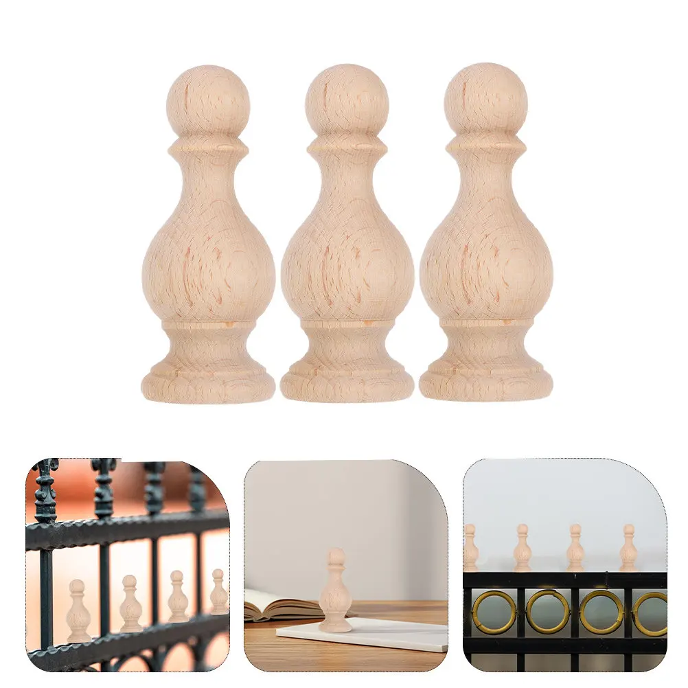 3Pcs Solid Wood Decorative Curtain Rod Finials Roman Bridge Design Bed Post Finial Flagpole Topper Unfinished Wood Craft DIY