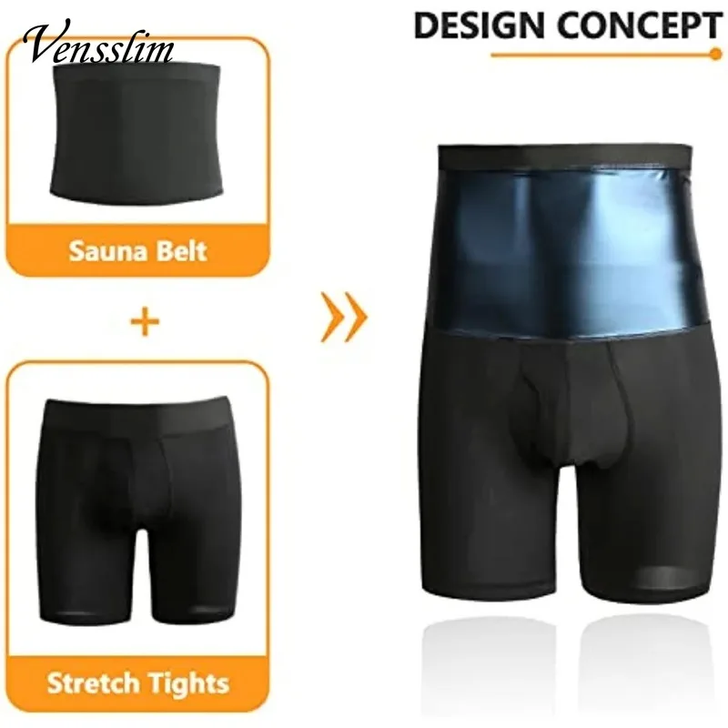 Compression Sauna Sweat Shorts Men Slimming Tummy Control Corset Weight Loss Fat Burner Waist Trainer Body Shaper Pants