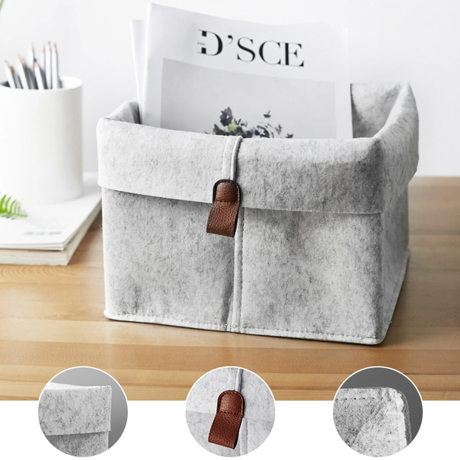 1pc Nordic Felt Storage  Basket Cloth   Box Bedroom SocksBasket Living Room Tea Table Black Gray Sundries