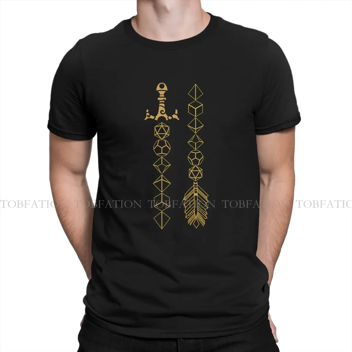 DnD Game 100% Cotton TShirt Polyhedral Dice Set Sword and Arrow Classic T Shirt Leisure Men Tee Shirt New Design Trendy