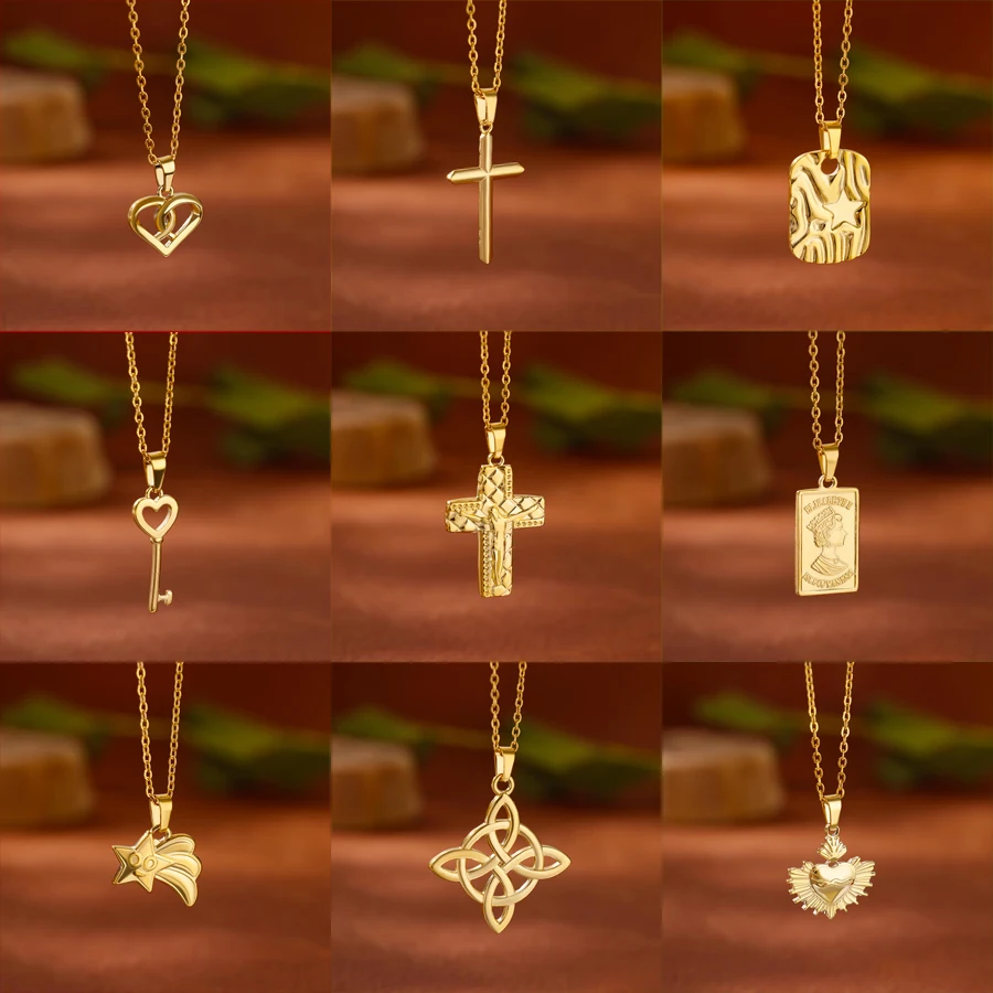 Key Pendant Necklaces for Women Gold Color Heart Necklaces Religion Christian Stainless Steel Jewelry Free Shipping Items collar