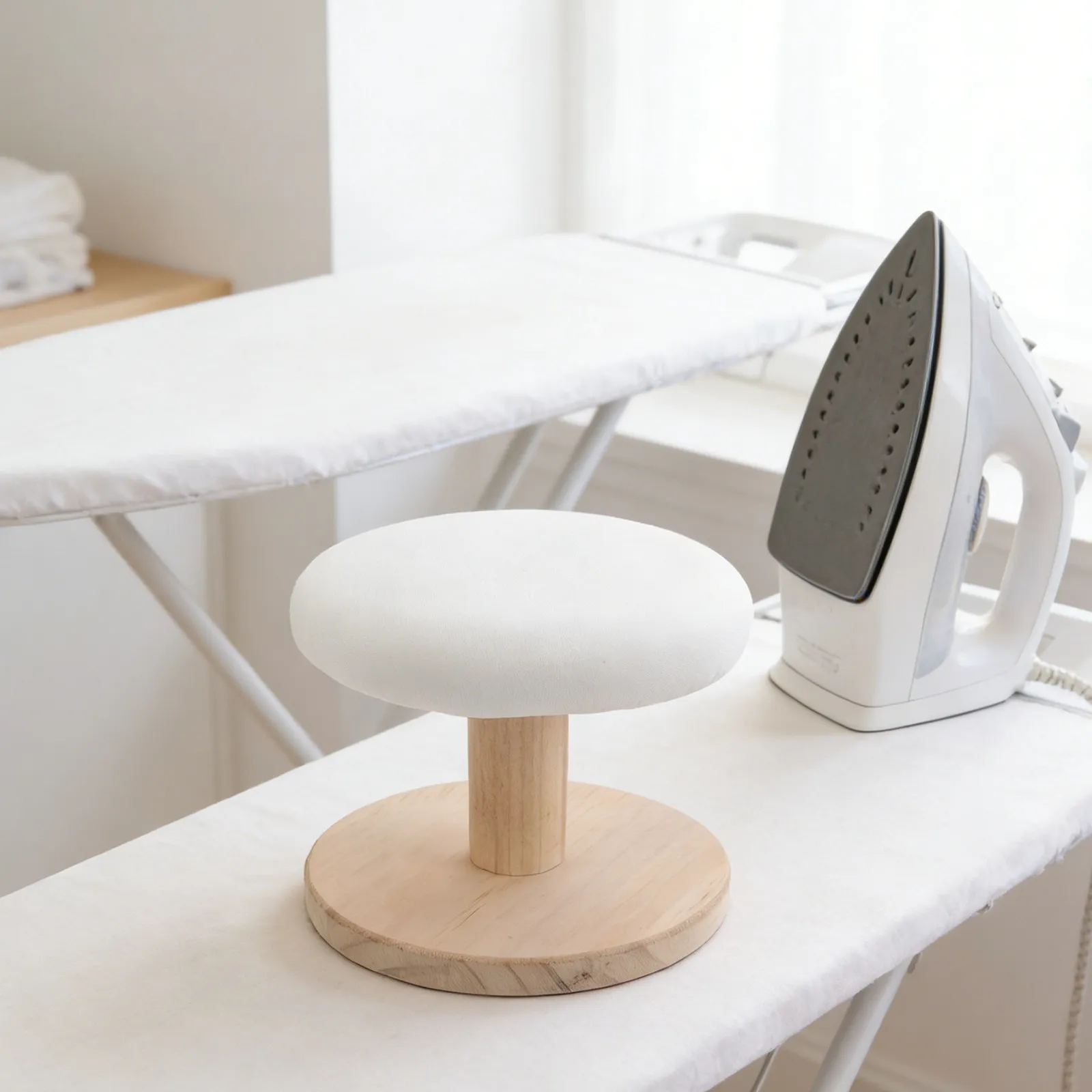 Small Wooden Ironing Board Round Tabletop Tailor Sponge Padded Stable Base for Collar Cuff Sewing Clothes Ironing Board Dorm