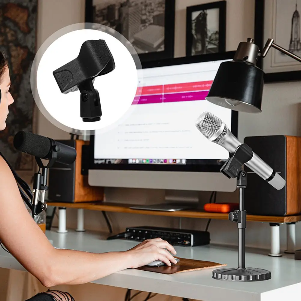 Plastic Microphone Clips Universal Mic Stand Holder Durable Reusable Portable Lightweight Adjustable Height Inclination Close