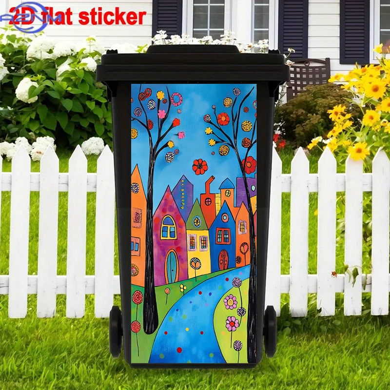 Whimsical Decor Trash Can Sticker, Bright Artistic Design Self-Adhesive Art Stickers, Vibrant Color Palette Trash Can Stickers