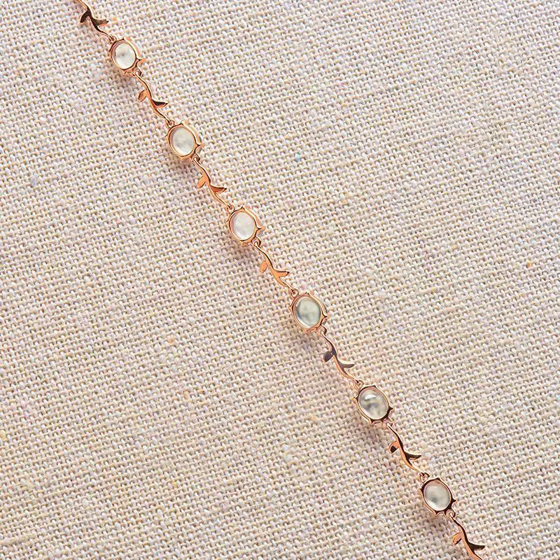 Original design natural ice ellipse chalcedony plant winding bracelet retro elegant and fresh charm little fairy silver jewelry