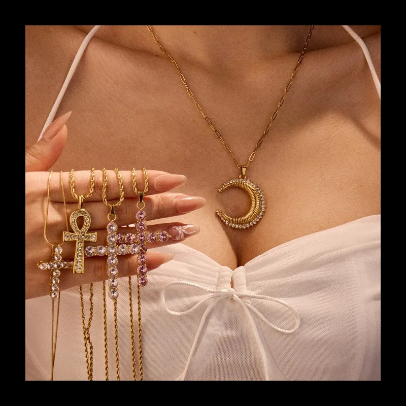 

Ожерелье с подвеской в виде креста и ключей из нержавеющей стали, винтажное ювелирное изделие премиум-класса с цирконием Ins