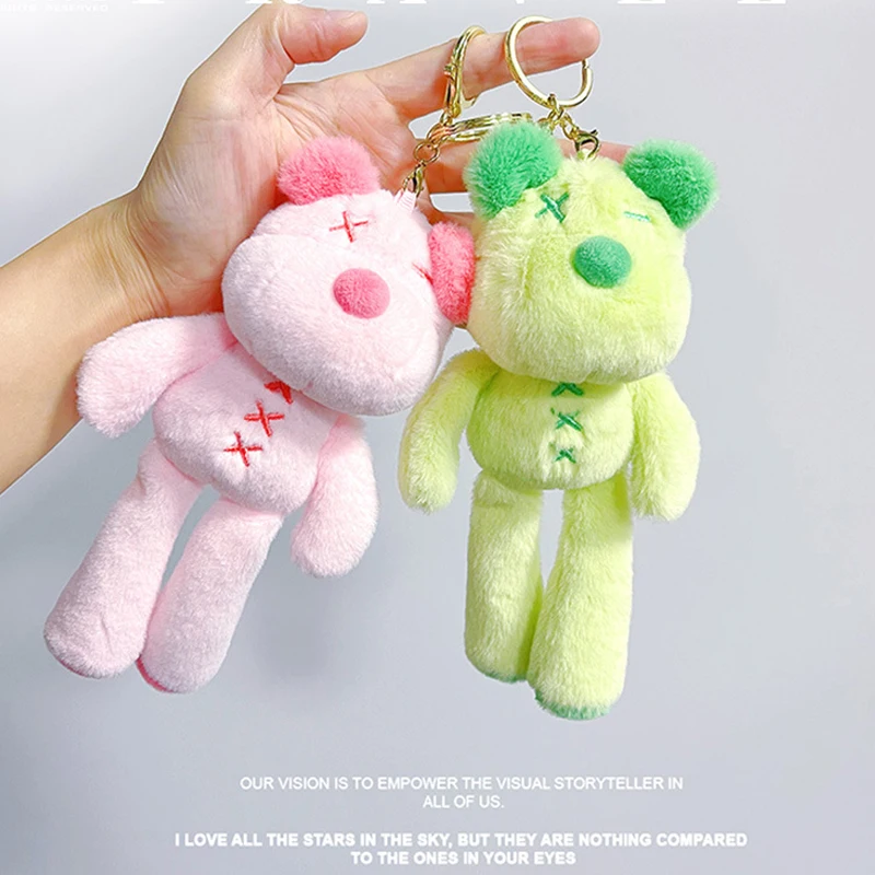 1Pcs Sweet Cool Personality Bear peluche portachiavi Cartoon Trend Bear Doll ciondolo borsa a tracolla zaino decorazione peluche Charm