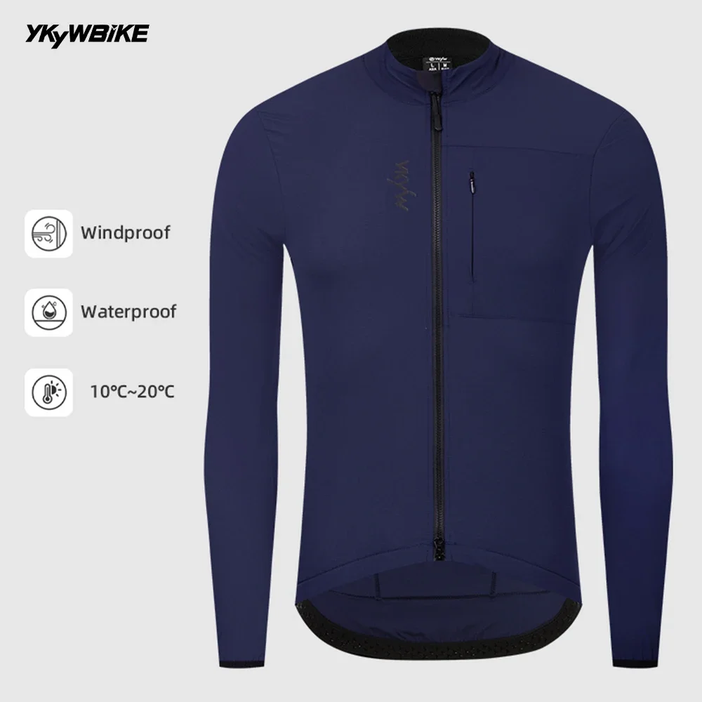 

YKYW Men's Windproof Cycling Jacket, Long Sleeve, Long Style, Warm Fleece Interior, Road Cycling Suit