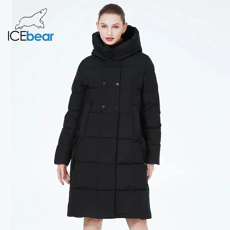 ICEbear 2023 New women\'s winter jacket double-breasted long windproof cotton coat with hood GWD3935I