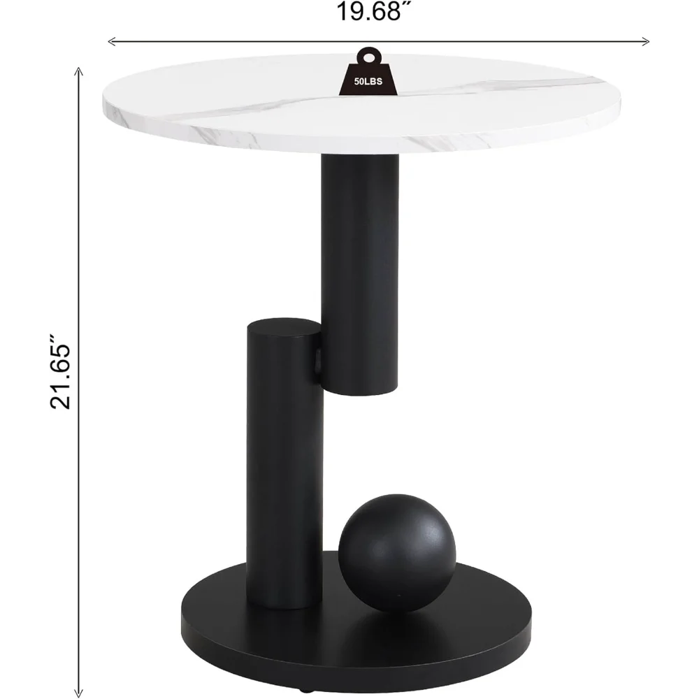 Juego de mesa de centro nido de lujo (2 piezas) - Base negra con mármol sintético moderno, incluye mesa de centro ovalada con cajón