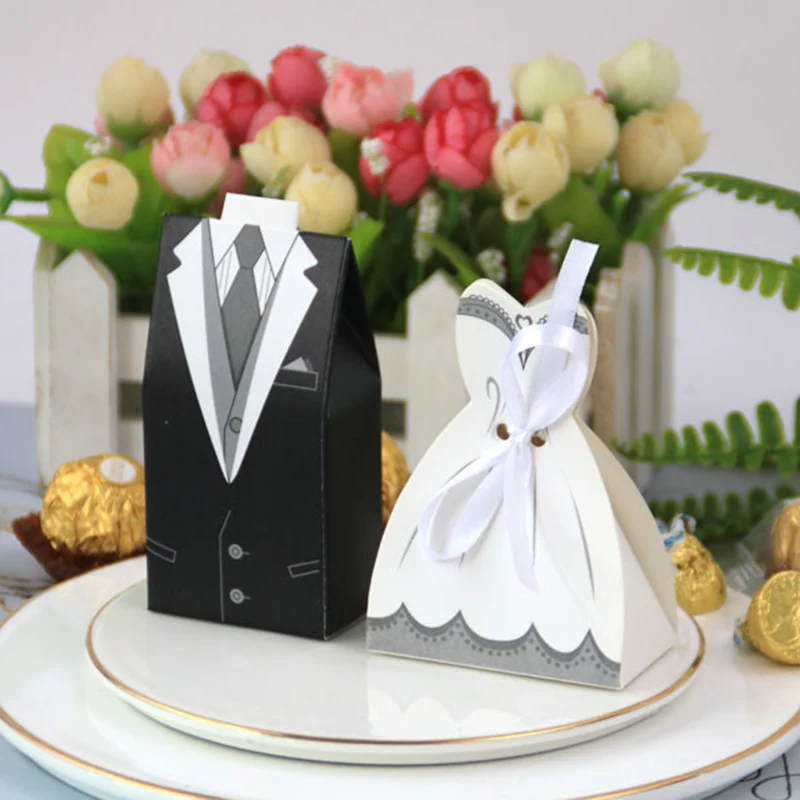 20pcs/lot Bride and Groom Dresses Wedding Candy Box Gift Bags DIY Wedding Decor