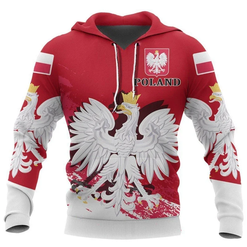 Polish Flag Emblem 3D Harajuku Printed Retro Fashion Men's And Women's Sports Outdoor Leisure Daily Loose Comfortable Hoodie