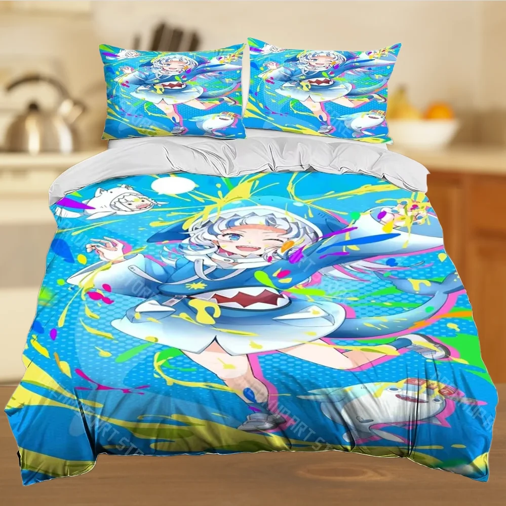 3D Printed Gawr Gura Anime Shark Bedding Set for Boys Girls Duvet Cover Pillowcase Twin Queen King Full Single Double Sizes