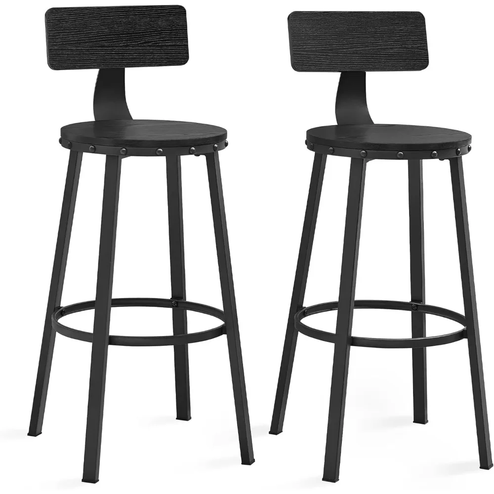 

Bar Stools Set of 2, Bar Height Barstools with Back, Counter Stools Bar Chairs with Backrest, Steel Frame, Easy Assembly