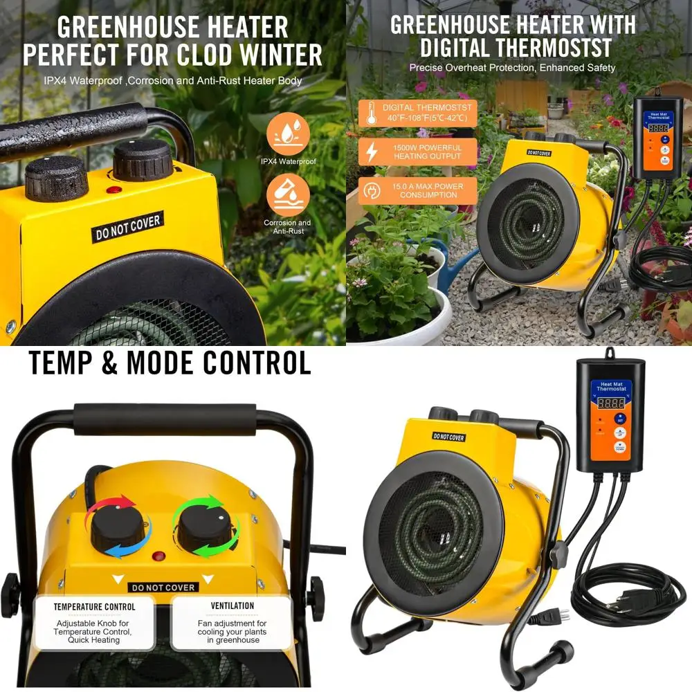 

Цифровой термостат для теплиц, обогреватель для гроубокса 1500 Вт, защита от перегрева, быстрый нагрев для теплиц и цветов