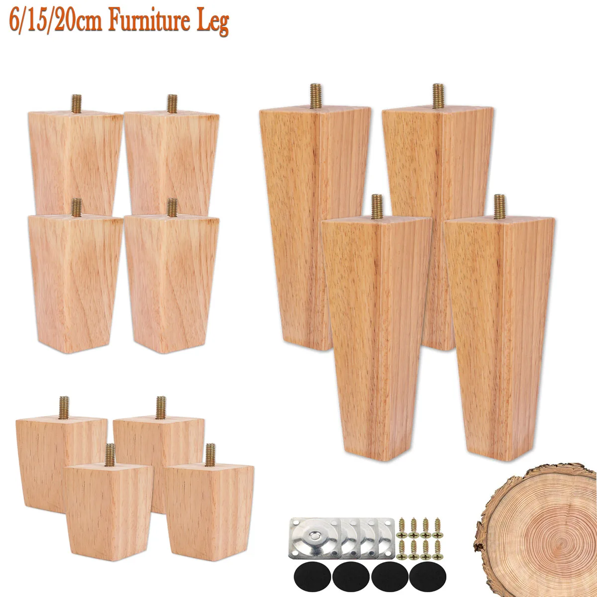 Natural Wooden Furniture Legs Solid Table Feet Sofa Cabinets Legs Bed Table Chair Replacement Increase Height Feet 6/15/20cm