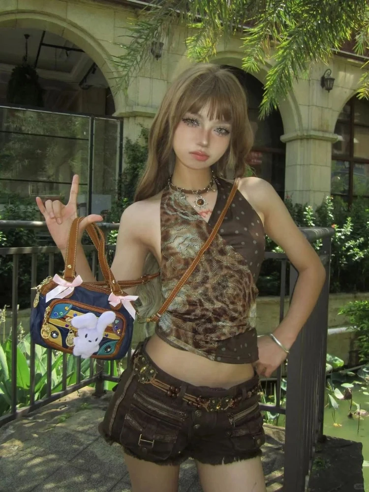 

HOUZHOU American Vintage Sexy Denim Shorts Y2k High Street Spicy Girl Punk Short Pants Harajuku Streetwear Low Waist Shorts