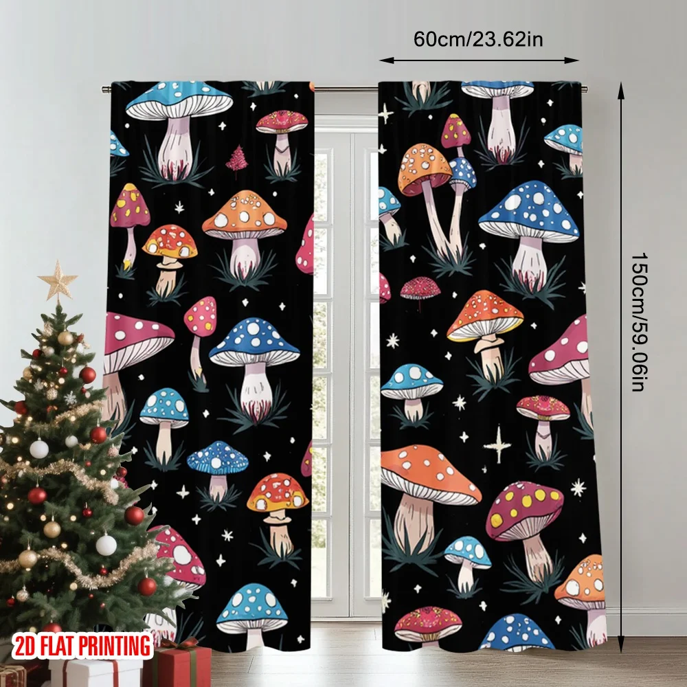 2pcs 2D flat printing Party Curtain Psychedelic Mushroom Eye Digital Printed Polyester Drapes Holiday Decorations Use for Home &