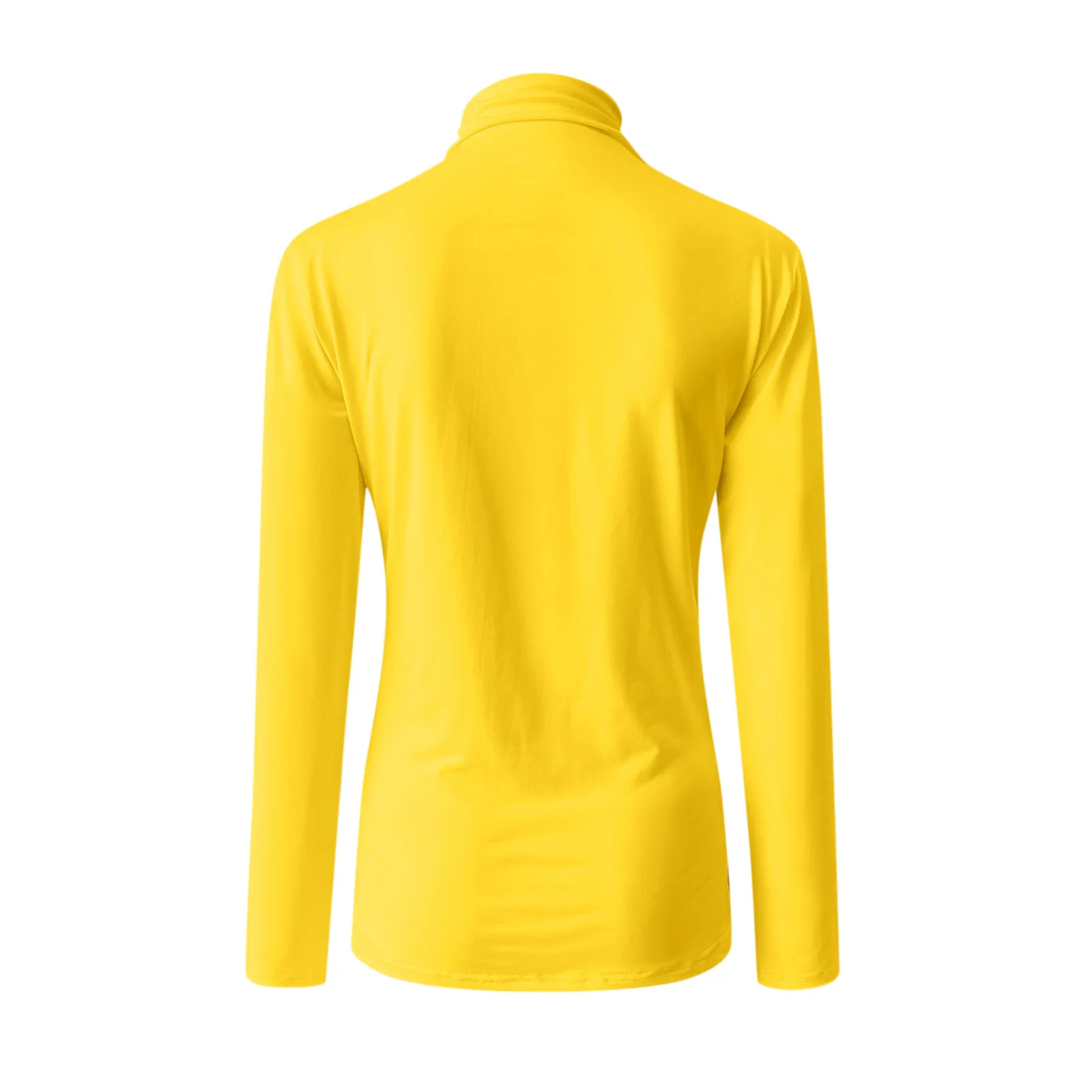 Turtleneck Women Basic T-Shirt Casual Solid Long Sleeved Blouse Tops Slim Fit Stretchy Versatile Tee Shirts Yellow Black T Shirt