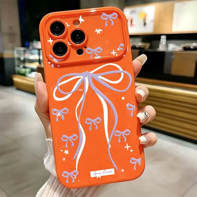 Large Purple Bow Star Doodle Print Phone Case For iPhone 17 16 15 14 13 12 11 Pro Max Plus Soft Shockproof TPU Cover view 2