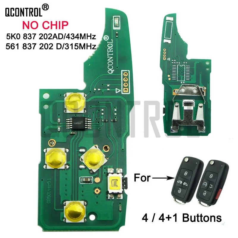 

QCONTROL Car Remote Key Electronic Circuit Board for VW Volkswagan Caravelle Sharan Multivan MPV T5 Control no chip 315/434MHz