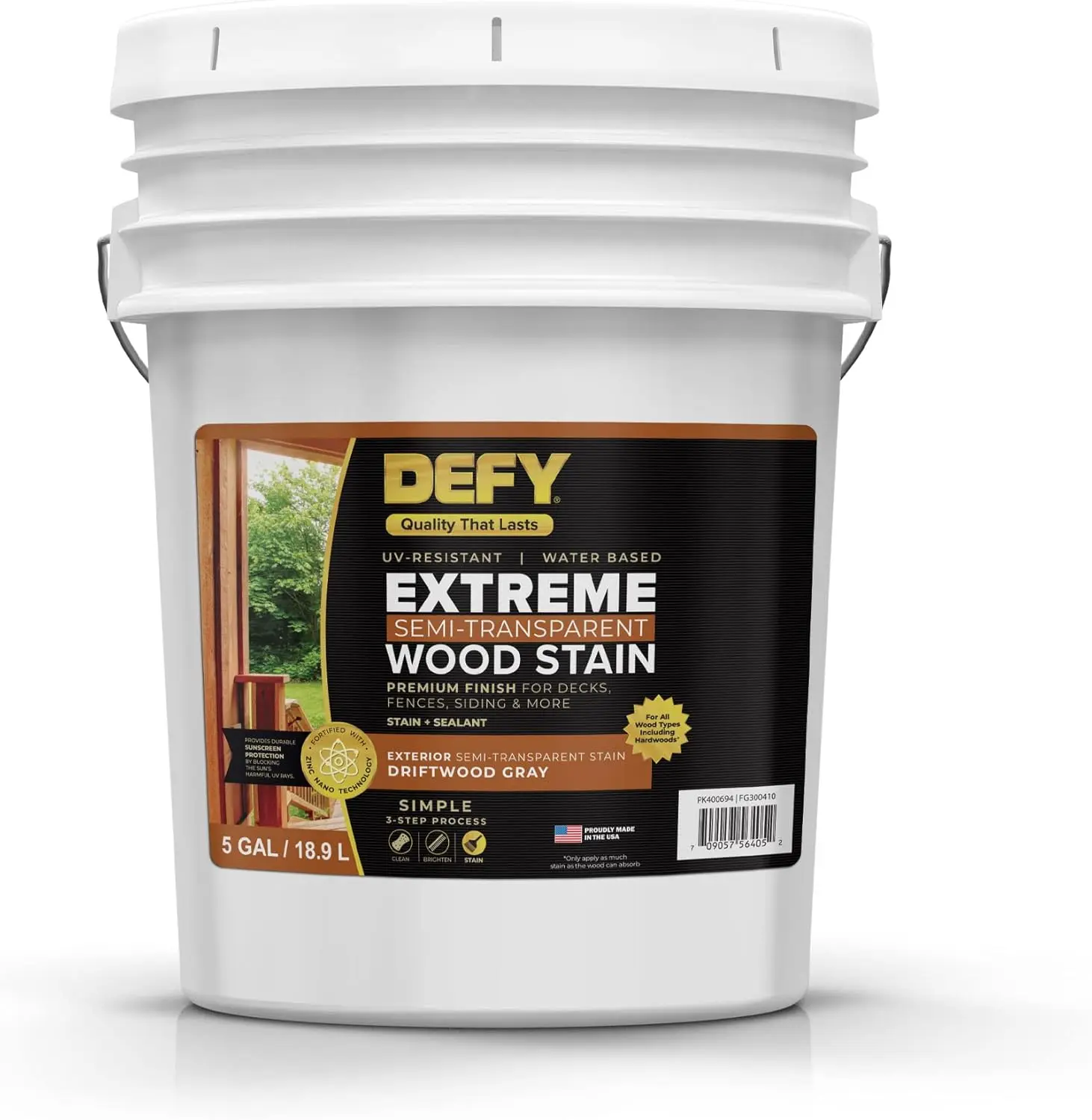 

DEFY Extreme Semi-Transparent Outdoor Wood Stain and Sealer in One, Gray, 5 Gallon - Fence Stain, Deck Stain and Sealer for All