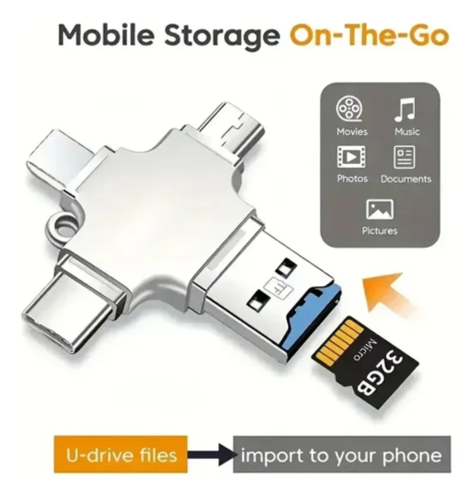4in1 Memory Card Reader with Keyring USBC to SD TF Card Adapter for iPhone Phone Samsung Xiaomi Huawei iOS Android Data Transfer