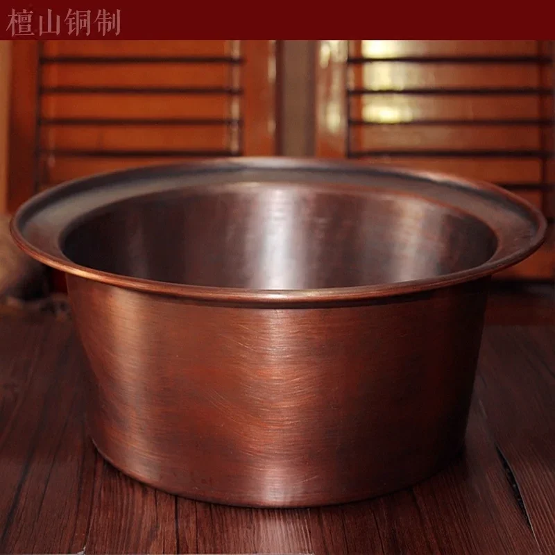 Luxury Sandalwood Copper Foot Bath Basin: Chinese Antique Red Copper Basin for Hands and Feet Soaking, Light Luxury Washbasin