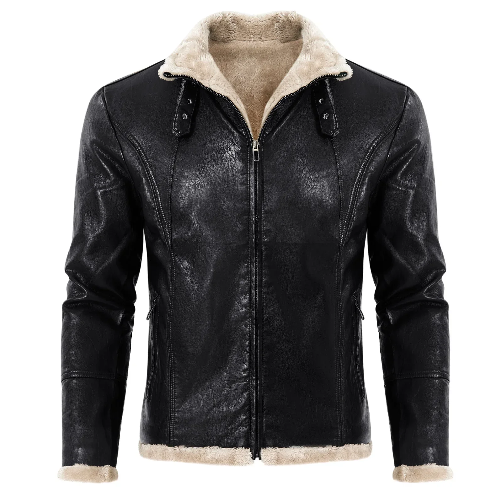 New Men Zipper Cardigan Plush Thermal Jacket Autumn Winter Faux