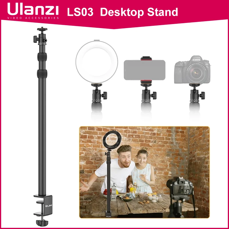 VIJIM LS03 Extend Desk Light Stand Tripod with Extendable Phone Clip Rotatable Ball Head 1/4\