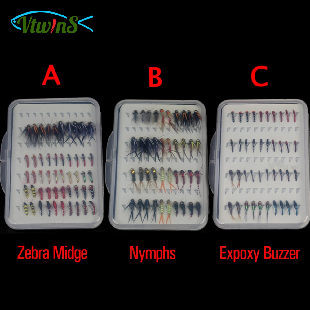 

Vtwins Fishing Fly Set Kit Prince Nymphs Zebra Midge Larvae Expoxy Buzzer Stonefly Caddis Copper John For Tourt Fishinng Flies