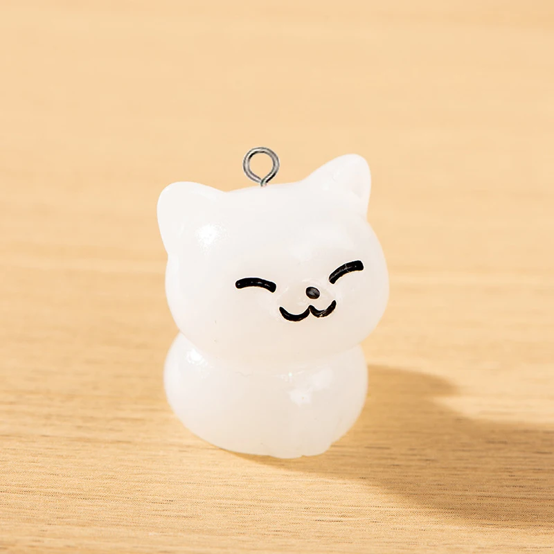 10Pcs Cartoon Cute Luminous Cat Charms Resin 3D Animals Pendants for Jewelry Making DIY Earrings Keychains Crafts Findings