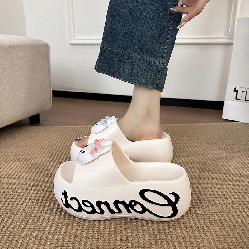 Cute Rabbit Slippers Women's Summer Fashion Small Size Heightening Slippers Anti-slip Water-friendly EVA Sandals Korean Style