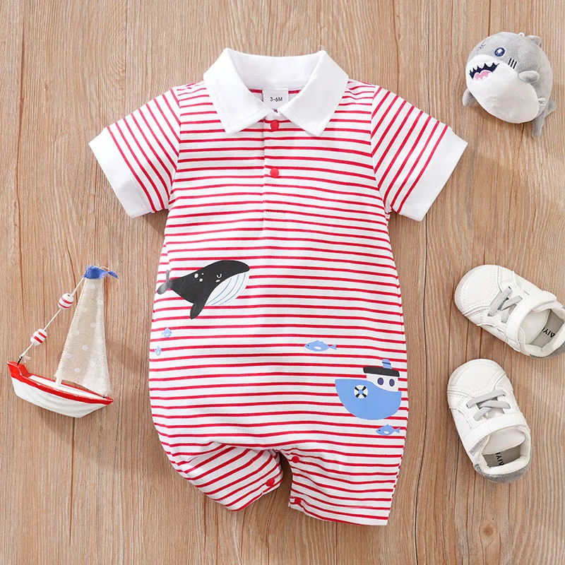 Comfortable And Soft Newborn Baby Rompers Short Sleeve Infant Girl pink stripe printing Jumpsuit Basic Clothing Pajamas Outfits