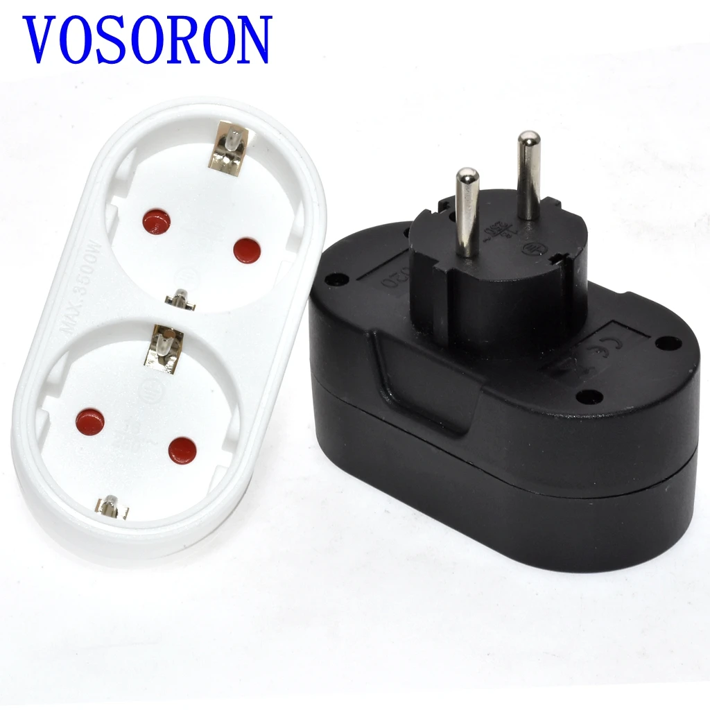 EU / German Plug Converter 16A 250V European Conversion Plug 1 To 2 Way Socket Home Travel Adapter 3500W Wall Electric Socket