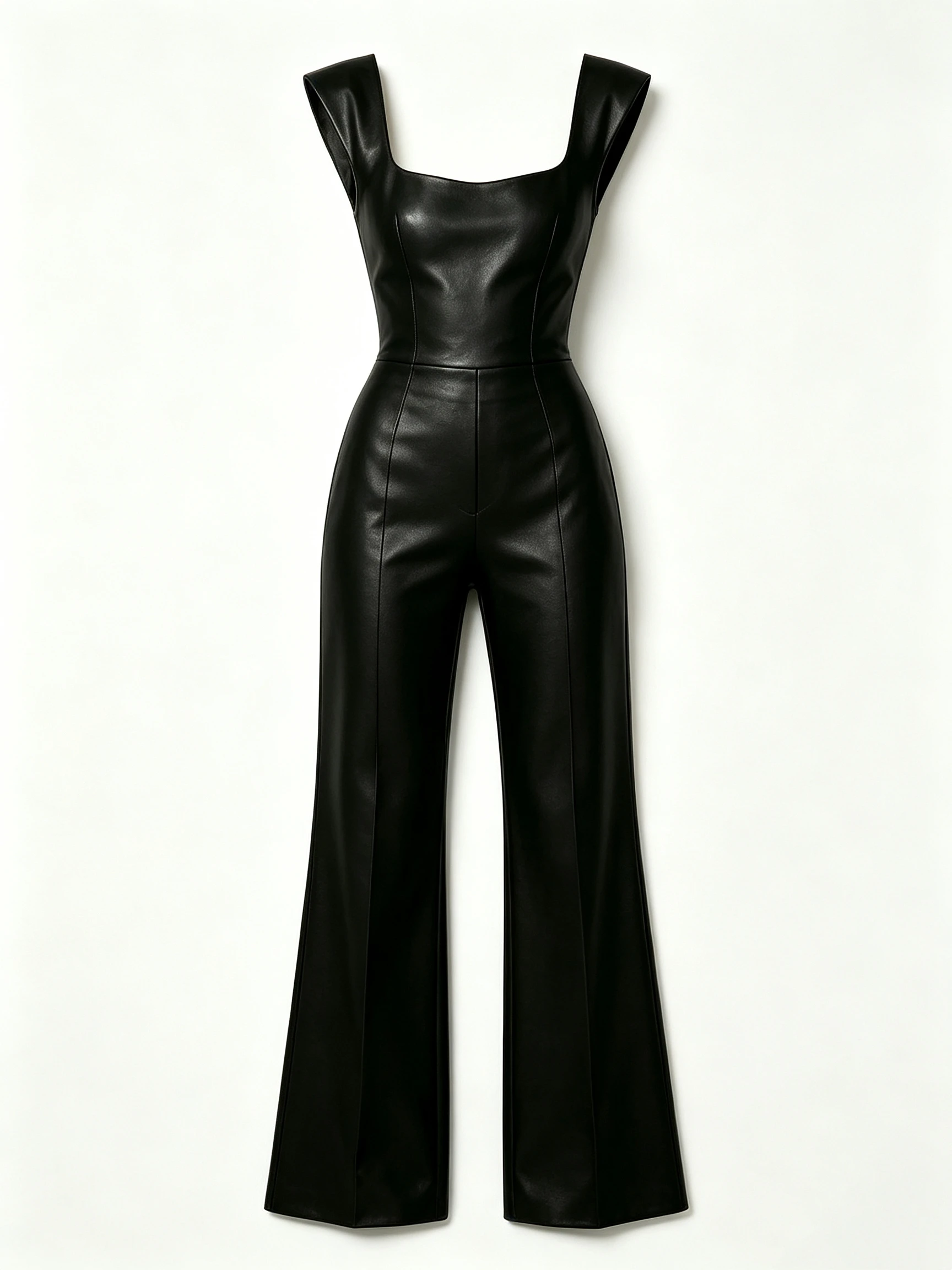 Avant-Garde Black One-Sleeve Leather Jumpsuit with Asymmetric Blazer Collar and Skinny Fit