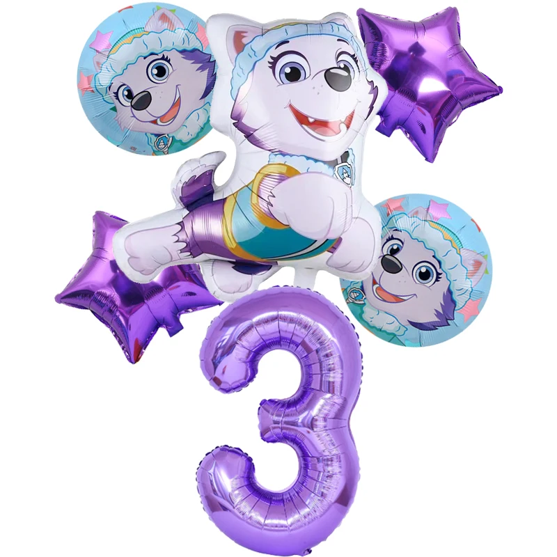 6pcs 새로운 발 순찰 생일 풍선 세트 라이더 록키 주마 에베레스트 알루미늄 호일 풍선 어린이 생일 장식 기사