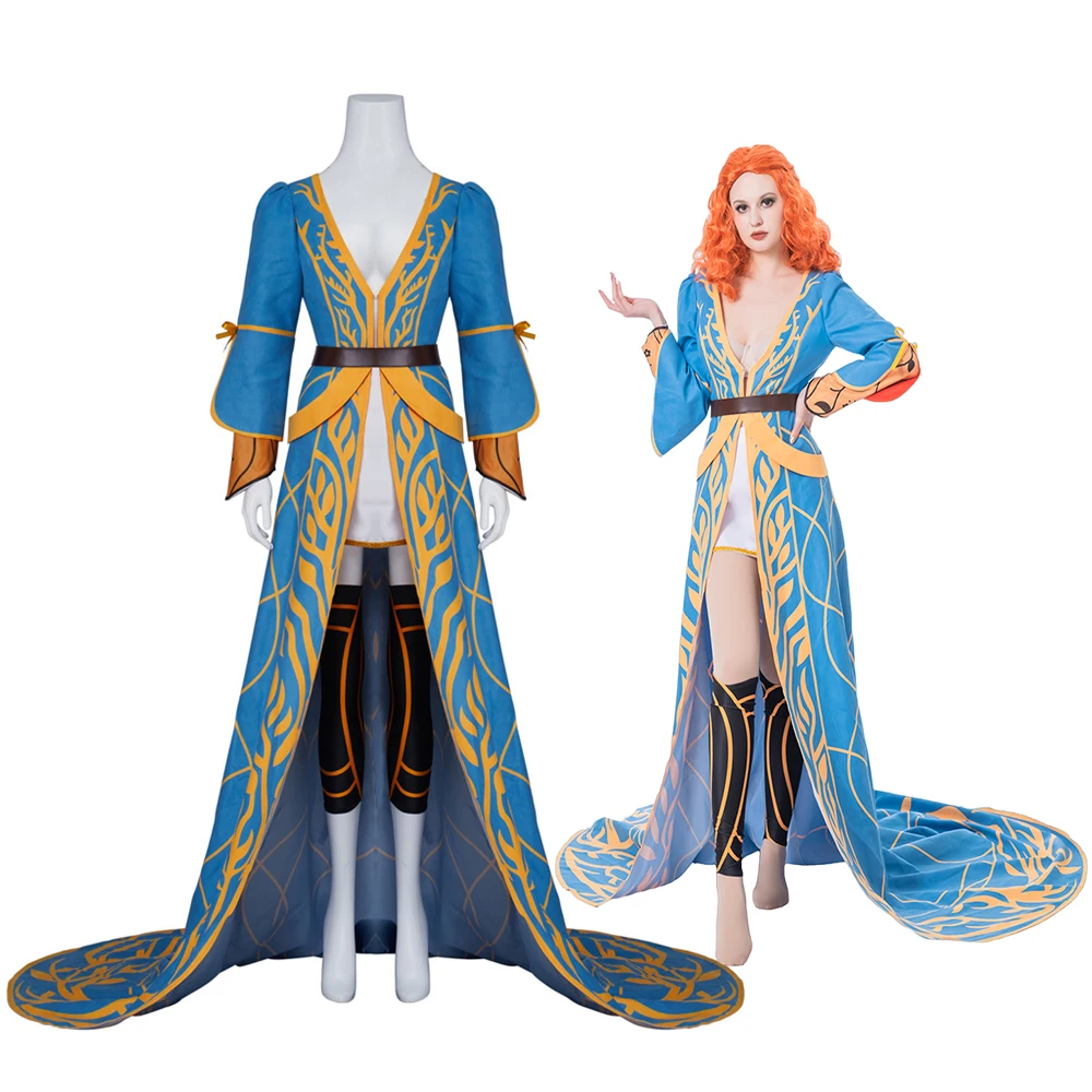 

Triss Merigold Cosplay Robe Dress Women Gorgeous Sexy Deep V Long Gown Halloween Carnival Party Sorceress Costume