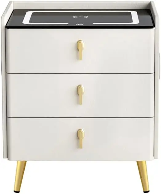 Table 3 Drawers Wireless Charging LED Nightstand White A
